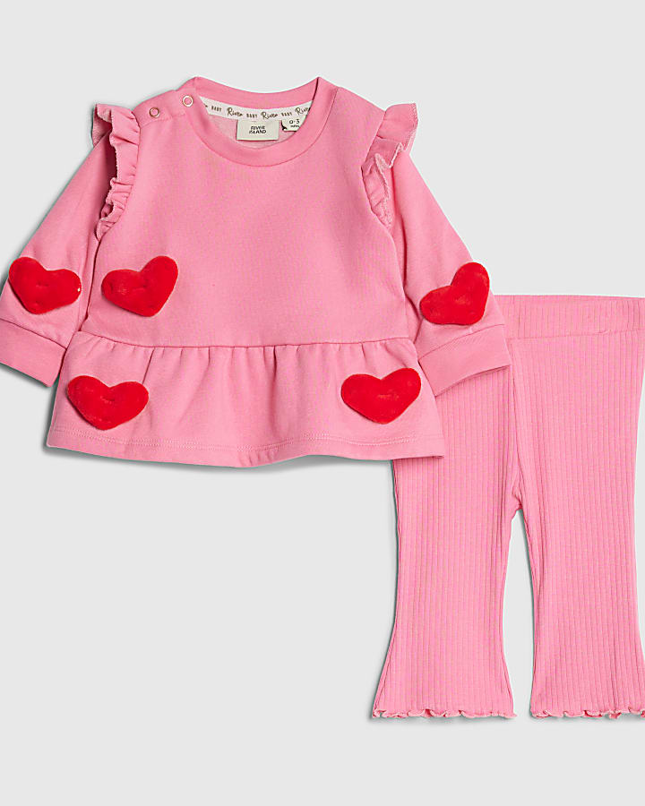 bambine rosa cuore 3d felpa set
