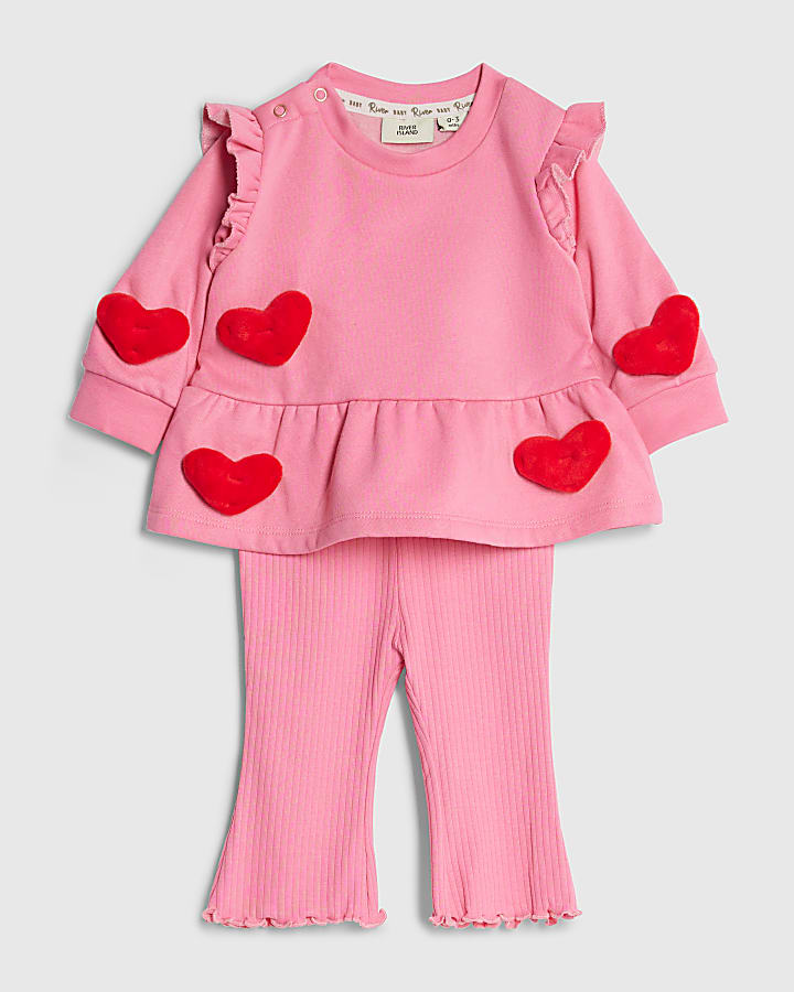 bambine rosa cuore 3d felpa set
