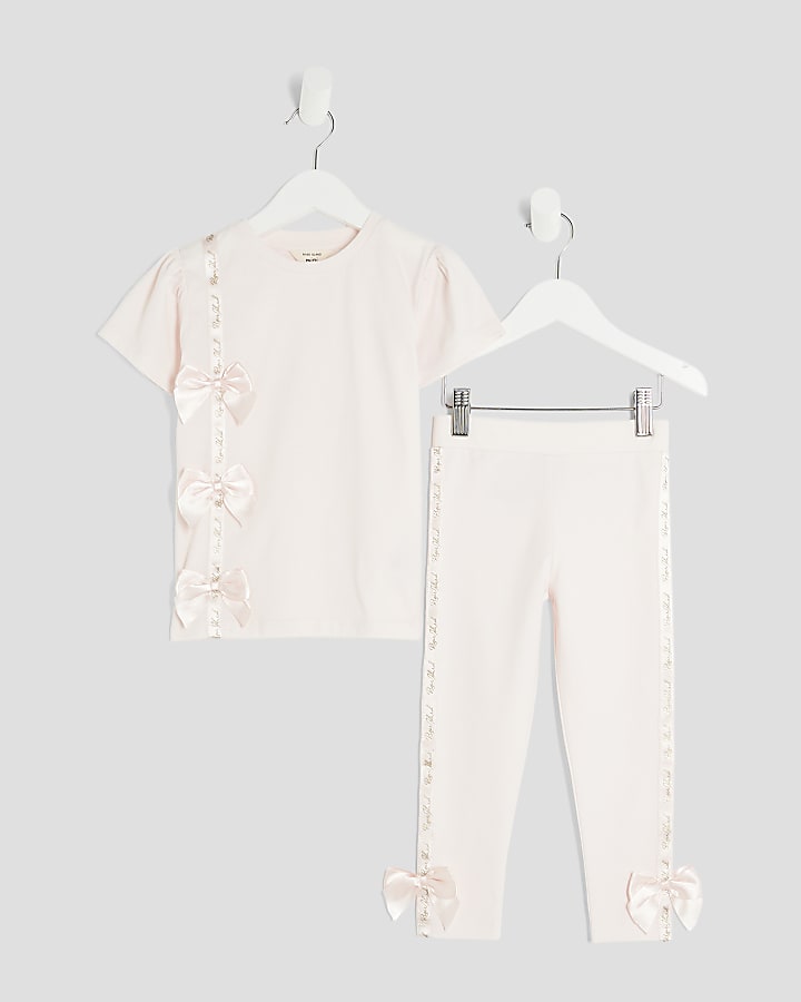 mini ragazze rosa ri fiocco t-shirt e leggings set