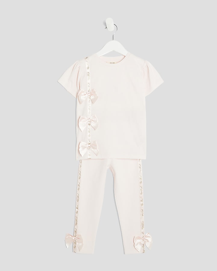 mini ragazze rosa ri fiocco t-shirt e leggings set