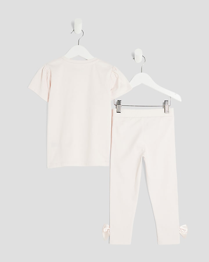 mini ragazze rosa ri fiocco t-shirt e leggings set