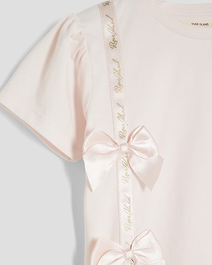 mini ragazze rosa ri fiocco t-shirt e leggings set