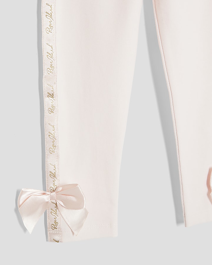 mini ragazze rosa ri fiocco t-shirt e leggings set