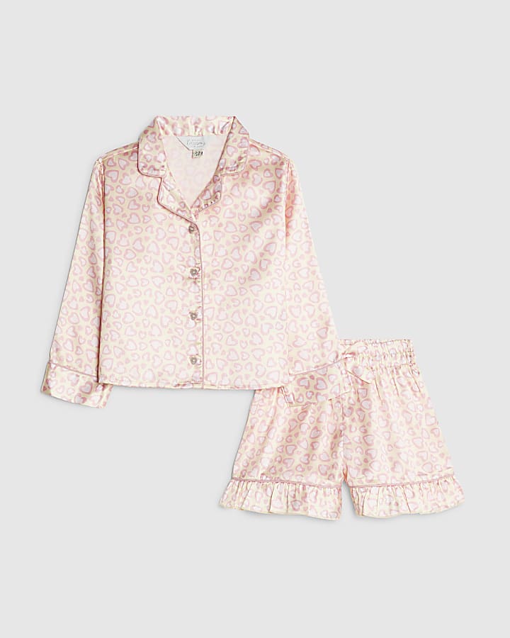 mini ragazze giallo leopardo raso pigiama set