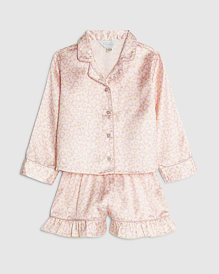 mini ragazze giallo leopardo raso pigiama set