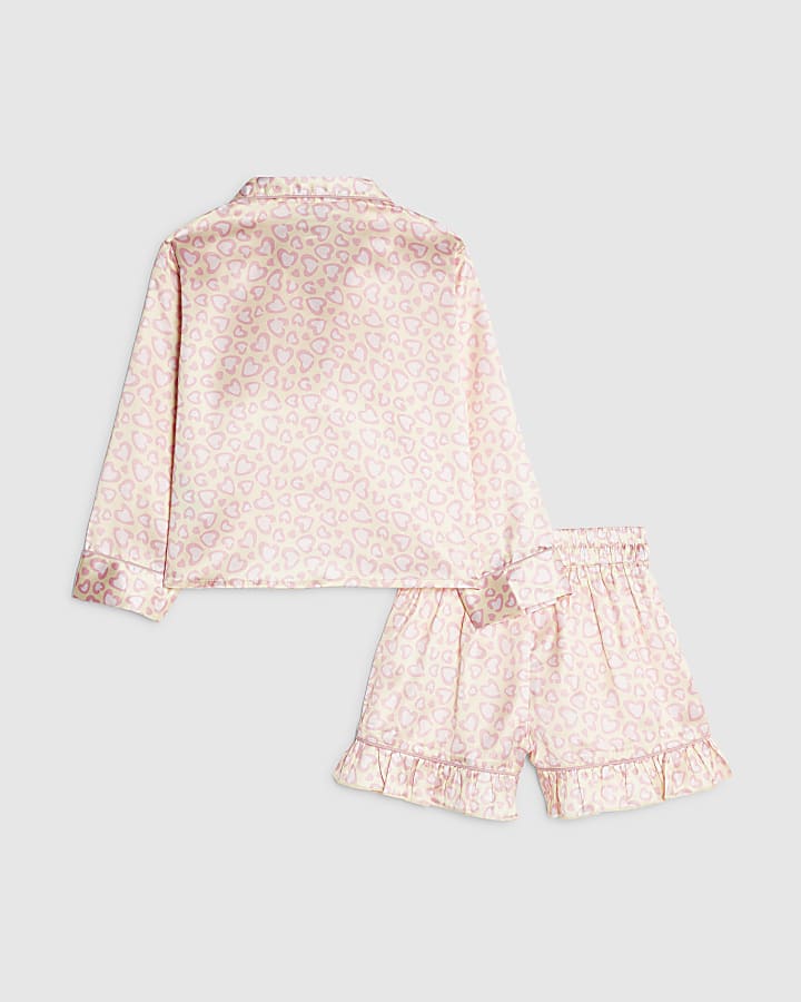 mini ragazze giallo leopardo raso pigiama set