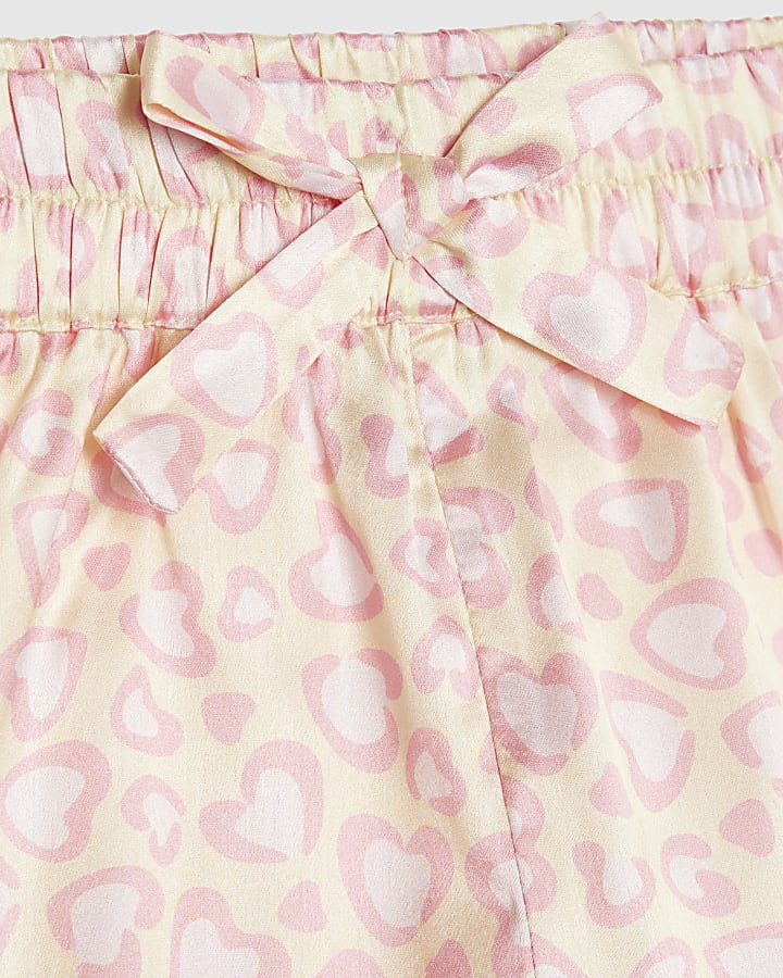 mini ragazze giallo leopardo raso pigiama set