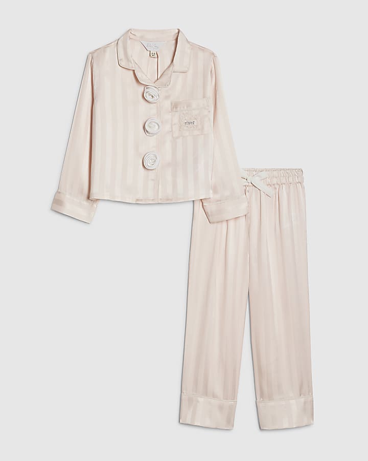 mini ragazze rosa corpetto di raso pigiama set