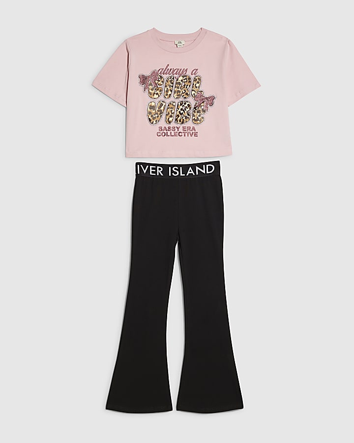 ragazze rosa leopard ragazza vibe crop t-shirt set