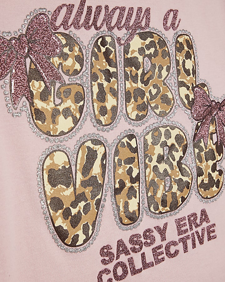 ragazze rosa leopard ragazza vibe crop t-shirt set