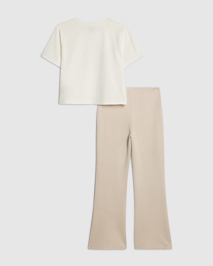 le ragazze bianco svasato finto suedette pantaloni set