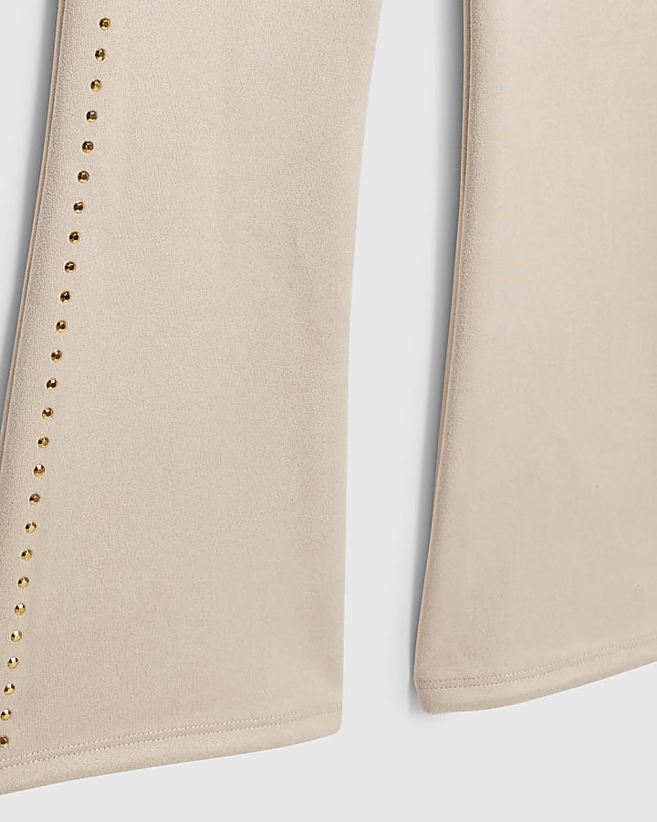 le ragazze bianco svasato finto suedette pantaloni set