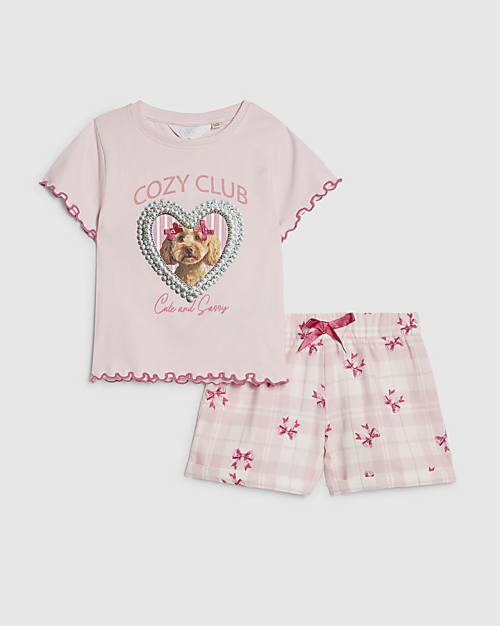 mini ragazze cucciolo rosa pigiama set