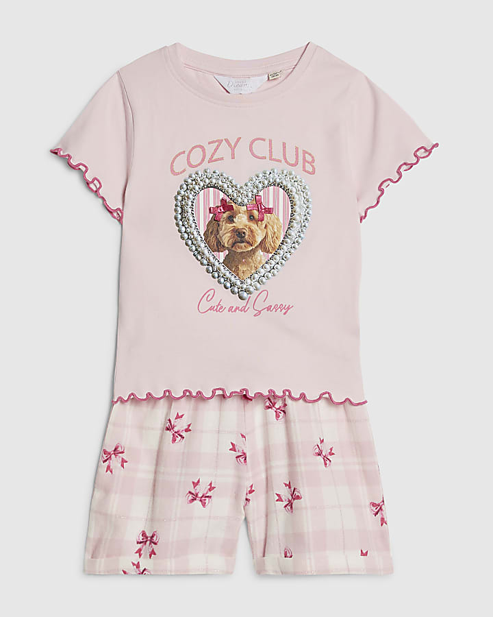 mini ragazze cucciolo rosa pigiama set