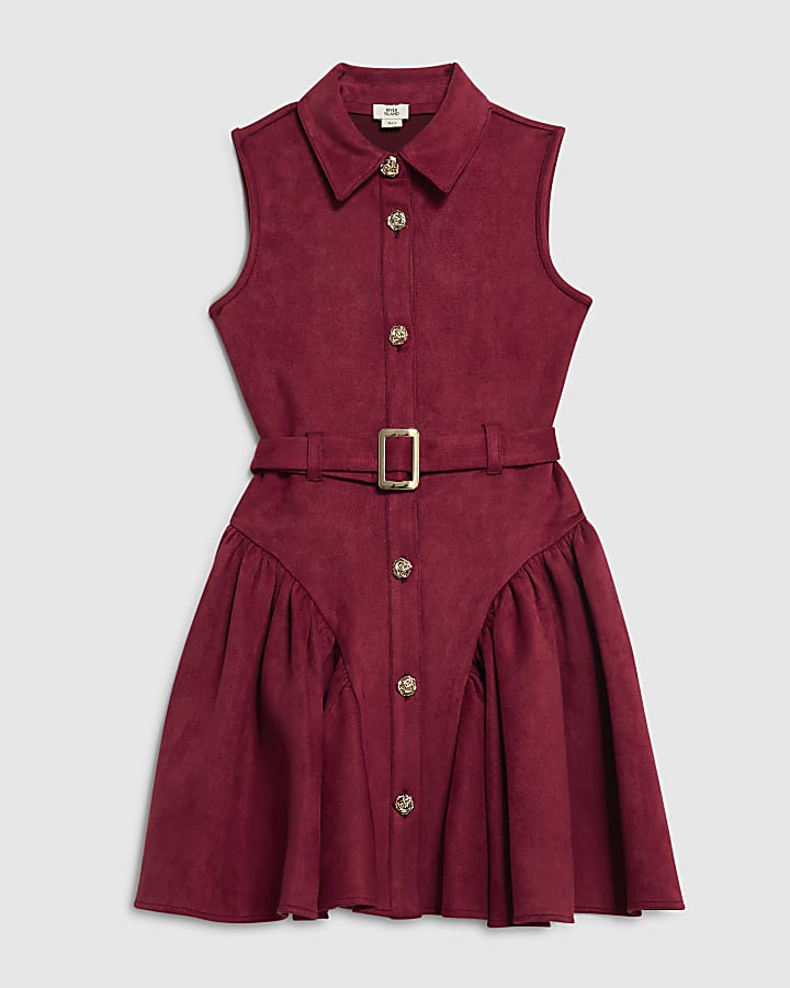 ragazze red finto camoscio senza maniche prom dress