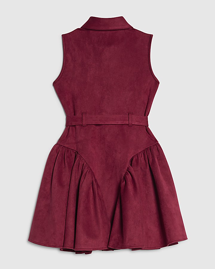 ragazze red finto camoscio senza maniche prom dress