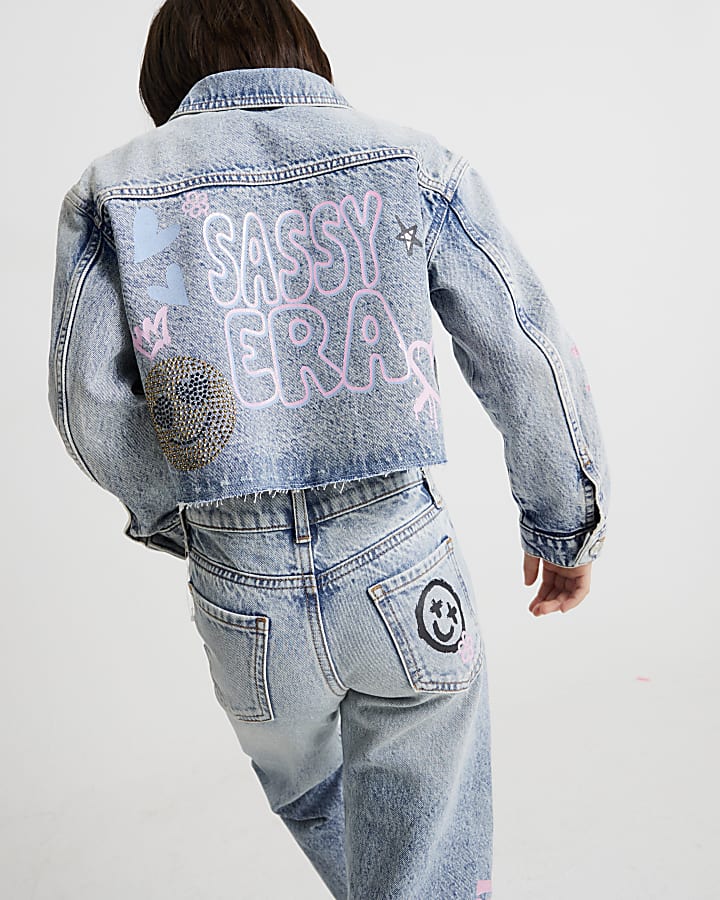 ragazze blu impertinente era impreziosito giacca di jeans
