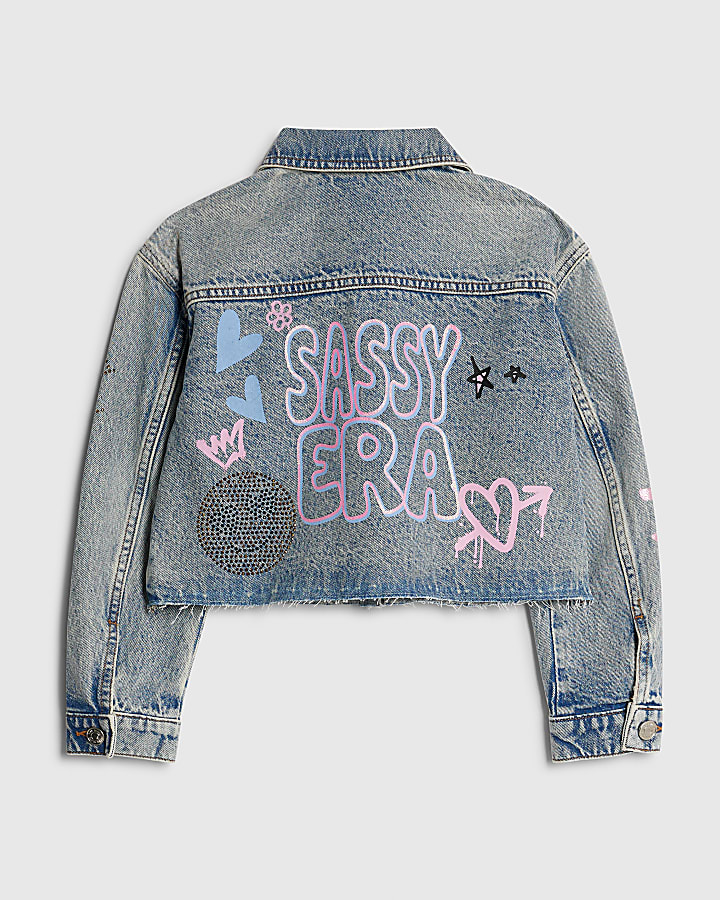 ragazze blu impertinente era impreziosito giacca di jeans