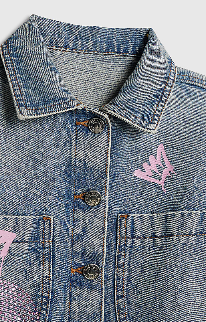 ragazze blu impertinente era impreziosito giacca di jeans