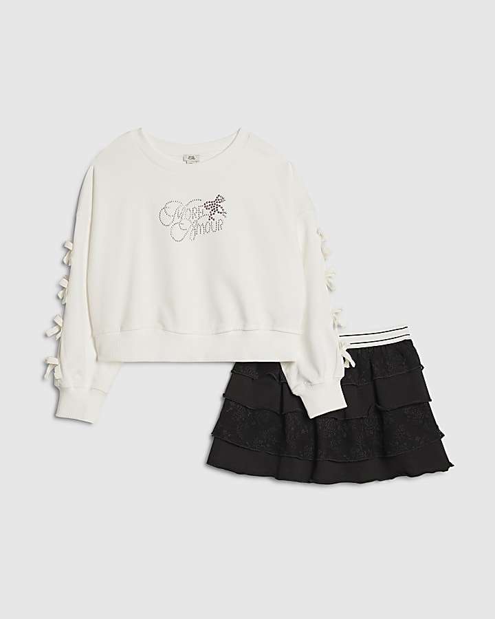 ragazze fiocco nero felpa set