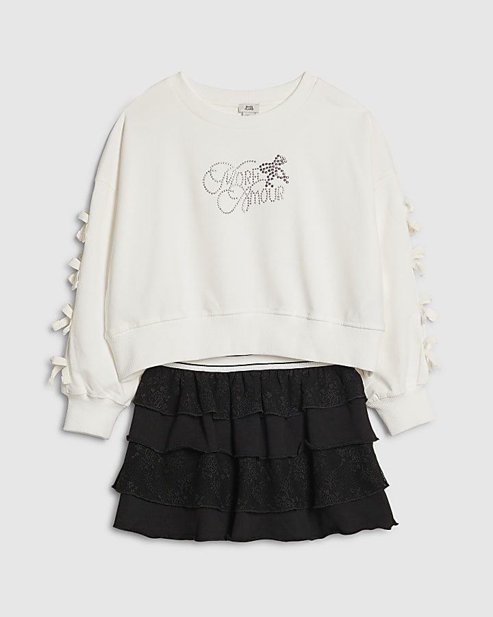ragazze fiocco nero felpa set