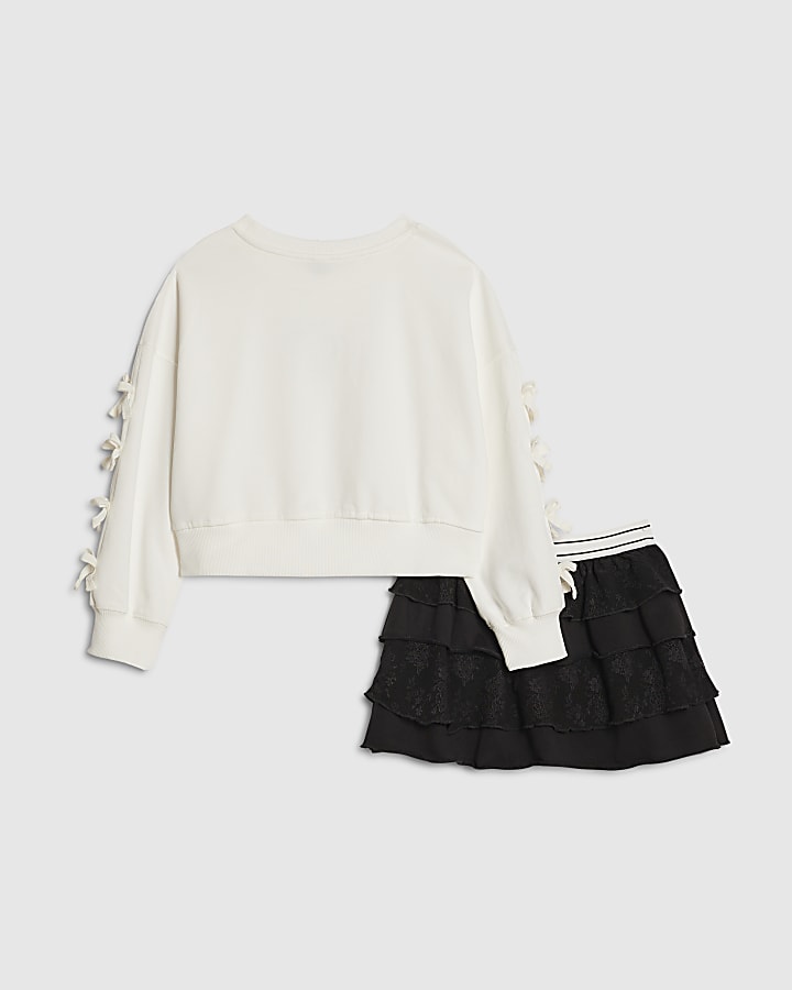 ragazze fiocco nero felpa set