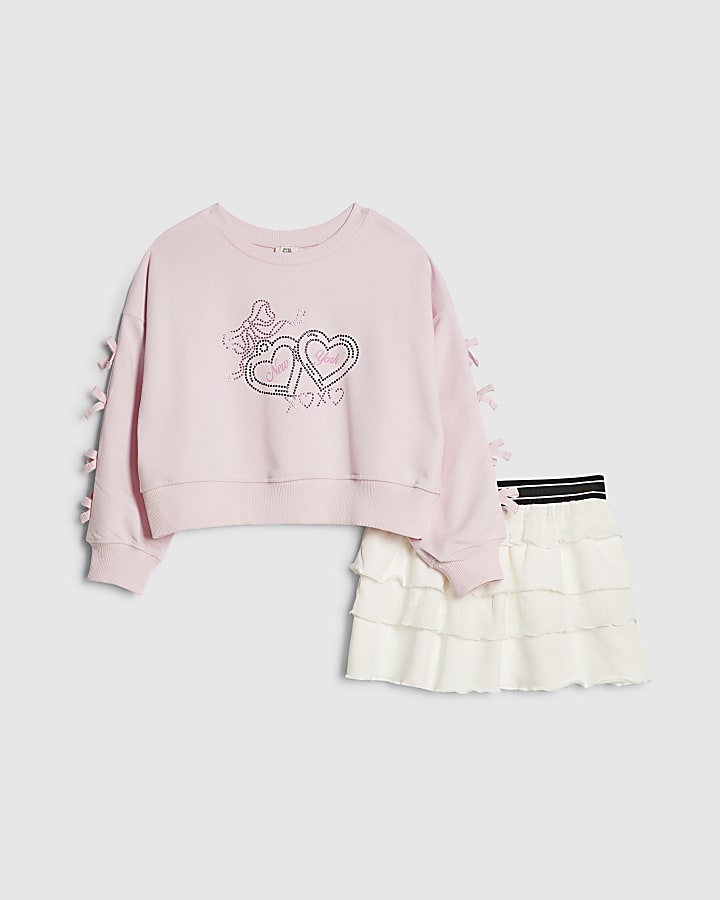 ragazze fiocco rosa felpa set