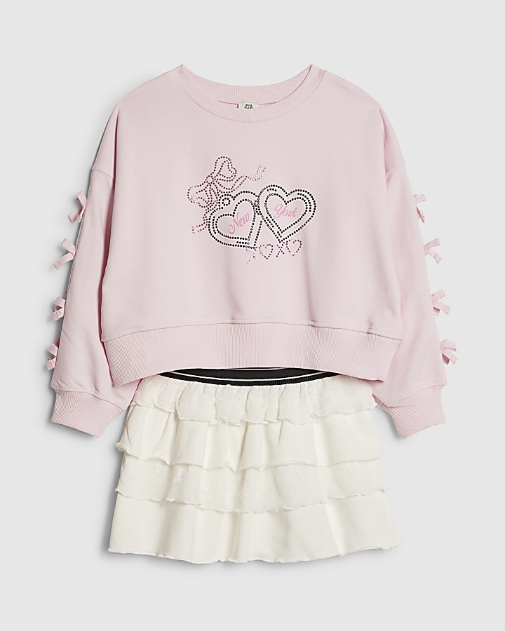 ragazze fiocco rosa felpa set