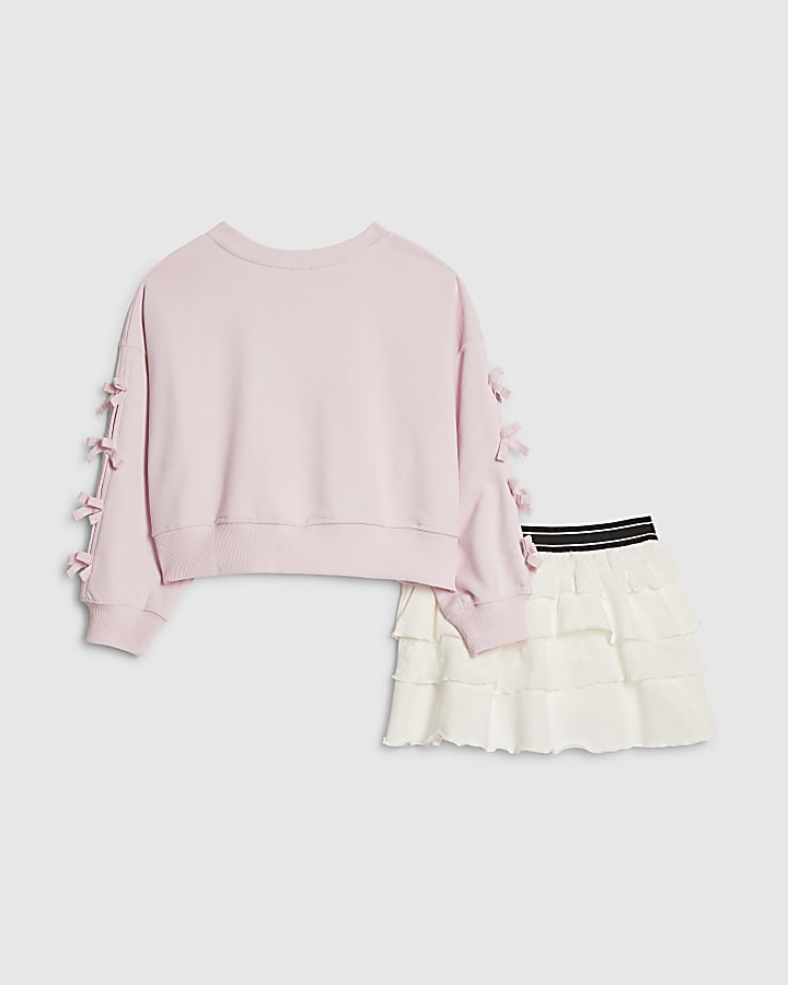 ragazze fiocco rosa felpa set