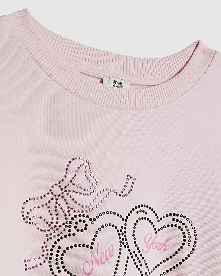 ragazze fiocco rosa felpa set