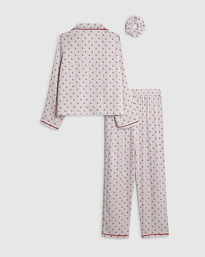 ragazze panna ciliegio satinato set pigiama