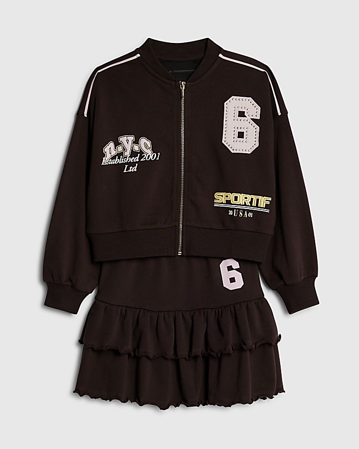 ragazze marrone graffiti bomber set