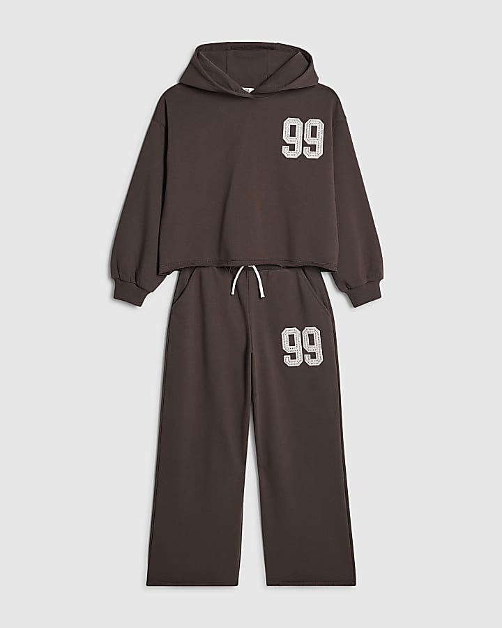 ragazze marrone 99 numero felpa tuta set