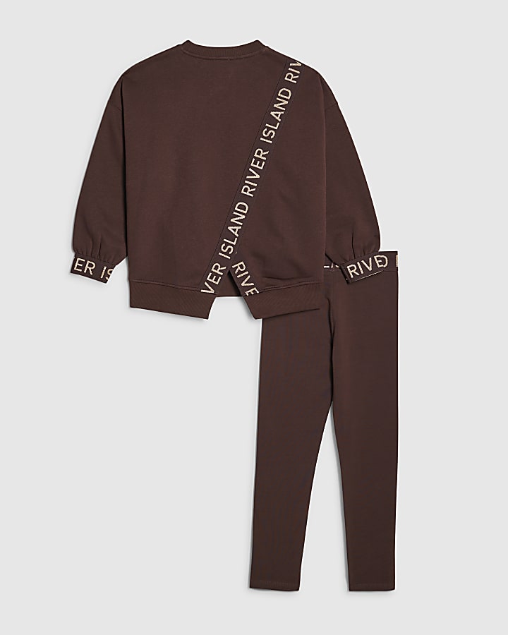 ragazze marrone split indietro felpa set