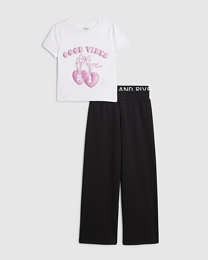 ragazze fiocco nero buone vibrazioni t-shirt set