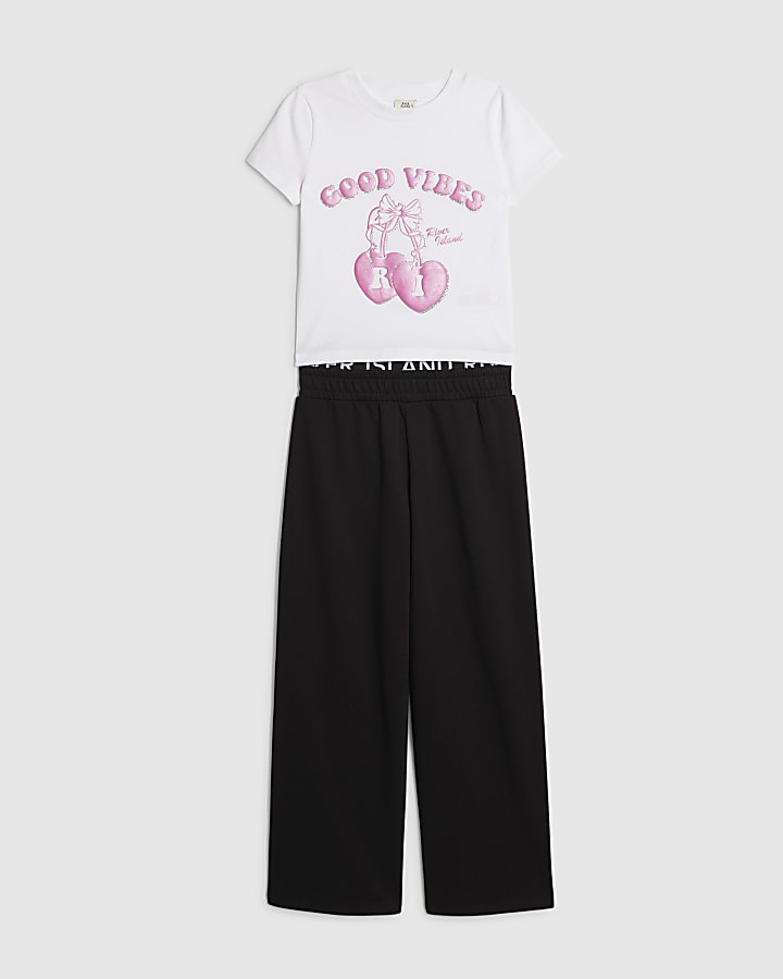 ragazze fiocco nero buone vibrazioni t-shirt set