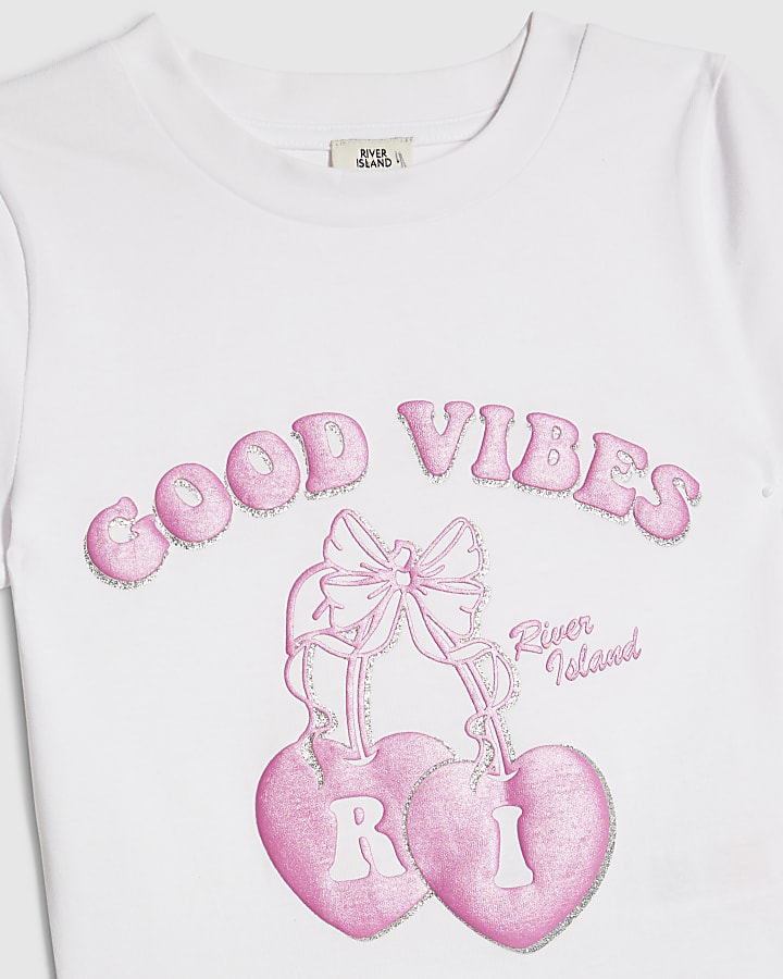 ragazze fiocco nero buone vibrazioni t-shirt set