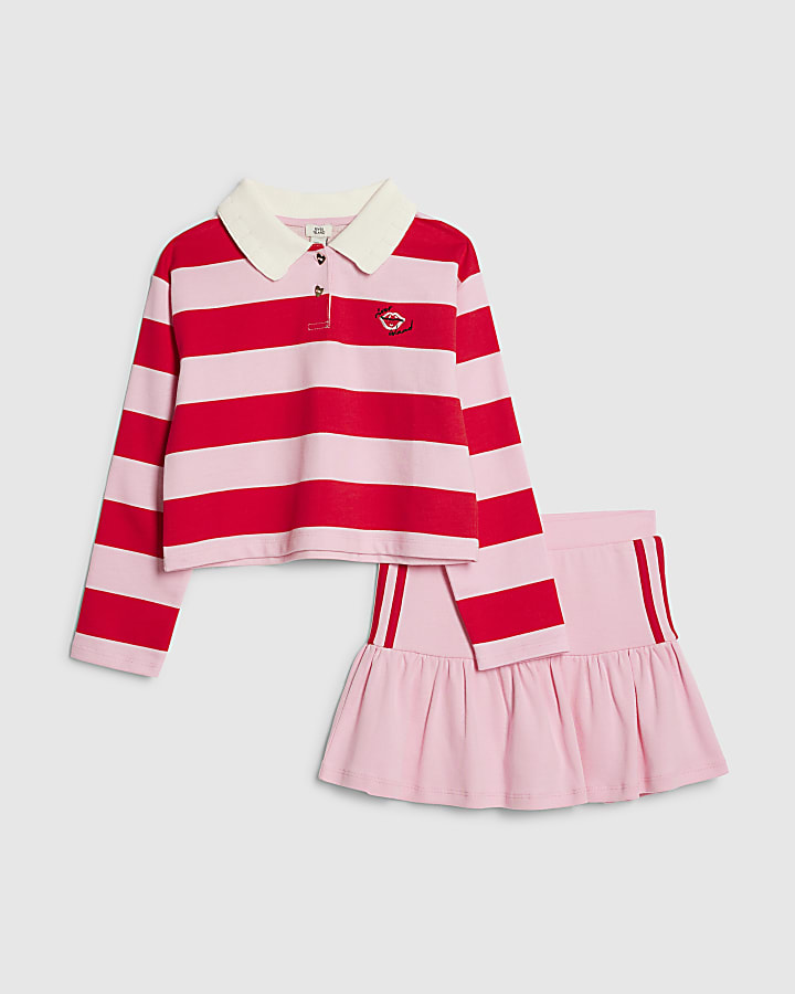 ragazze rosa stripe polo shirt e skort set