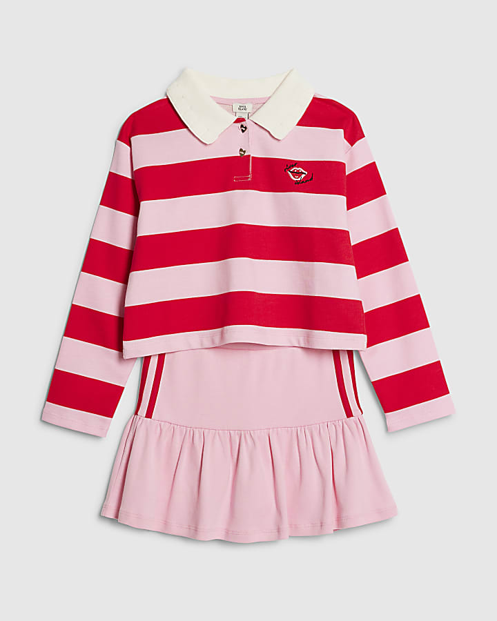 ragazze rosa stripe polo shirt e skort set