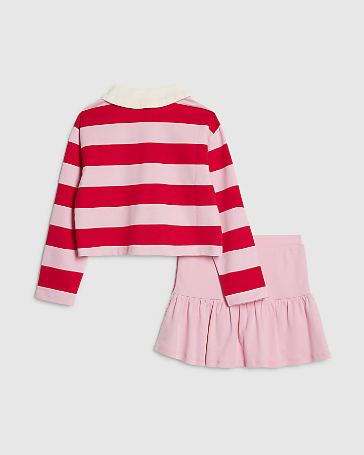 ragazze rosa stripe polo shirt e skort set