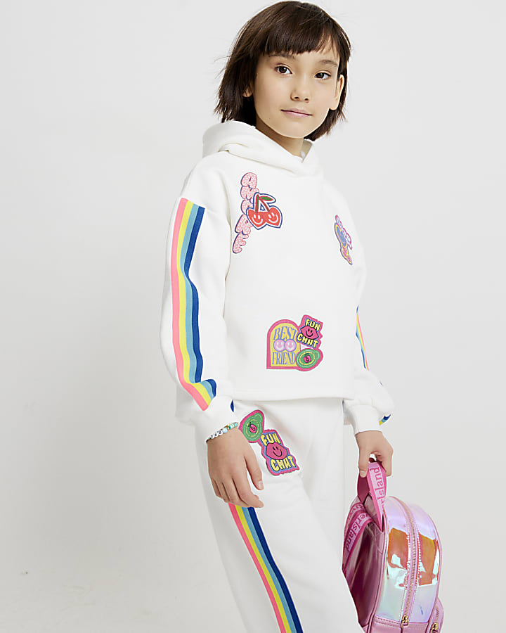 ragazze distintivo bianco felpa tuta set