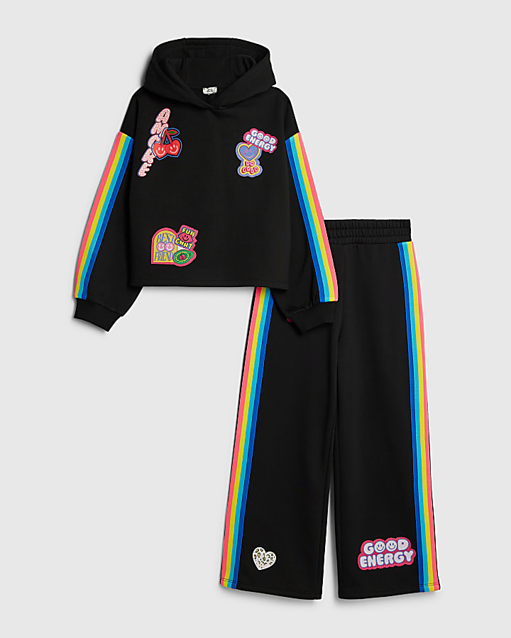 ragazze nere badge felpa tuta set