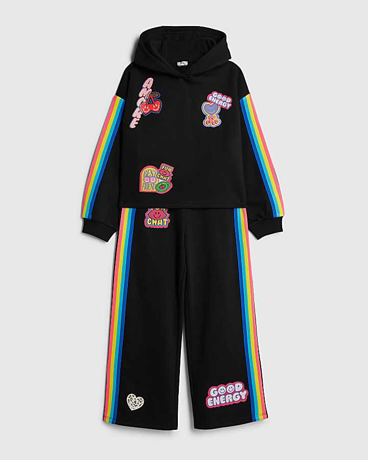 ragazze nere badge felpa tuta set