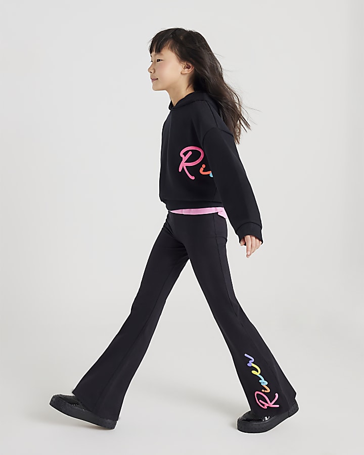 ragazze fiume nero felpa con cappuccio e pantaloni set