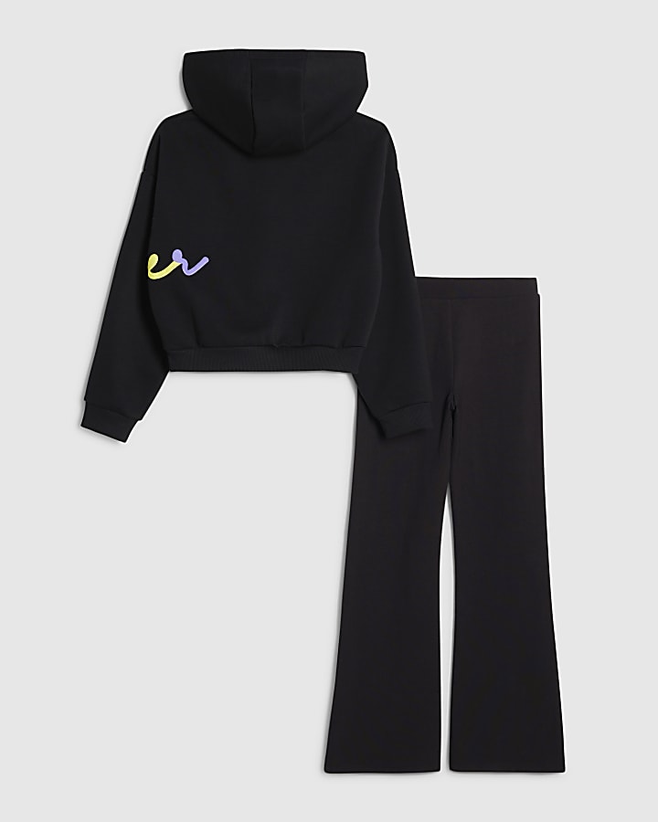 ragazze fiume nero felpa con cappuccio e pantaloni set