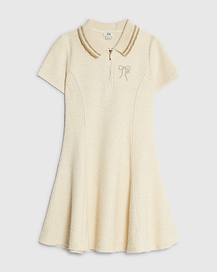 ragazze crema boucle arco polo dress