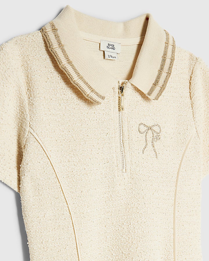 ragazze crema boucle arco polo dress