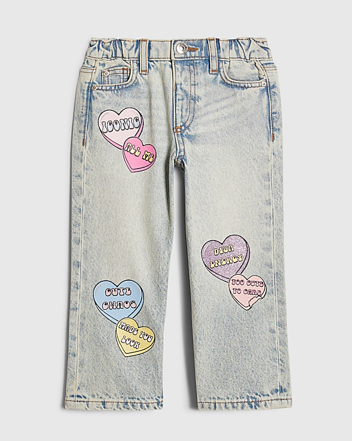 mini ragazze amore cuore graffiti dritto jeans