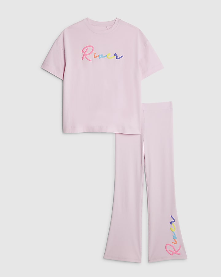 le ragazze di fiume rosa t-shirt e pantaloni set