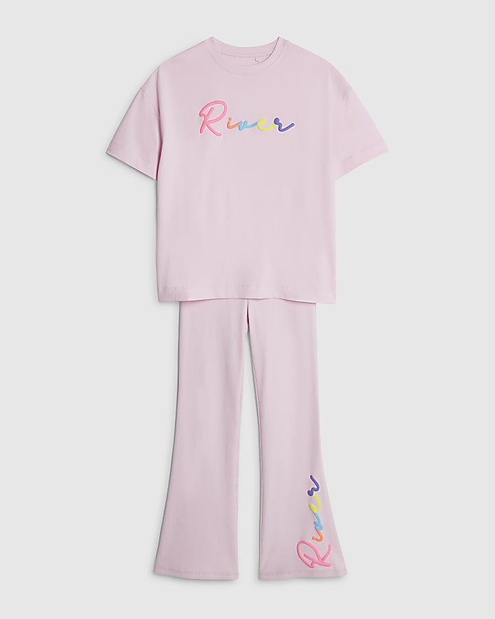 le ragazze di fiume rosa t-shirt e pantaloni set